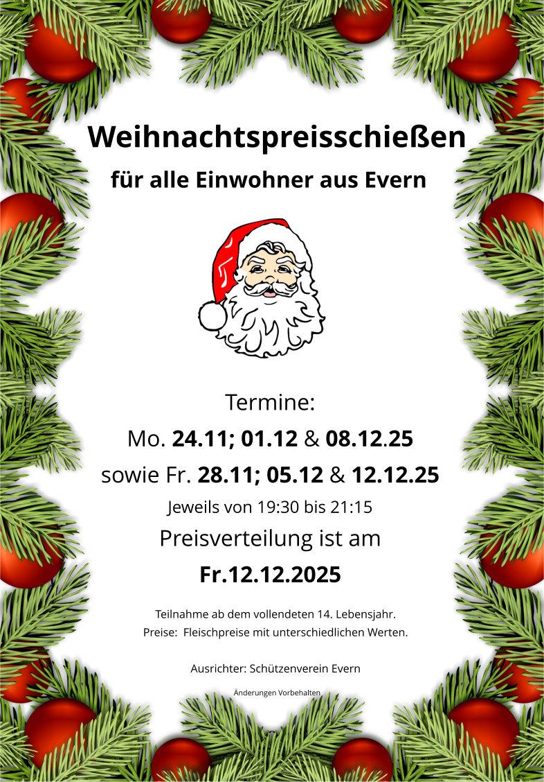 Aushang Weihnachtspreisschießen